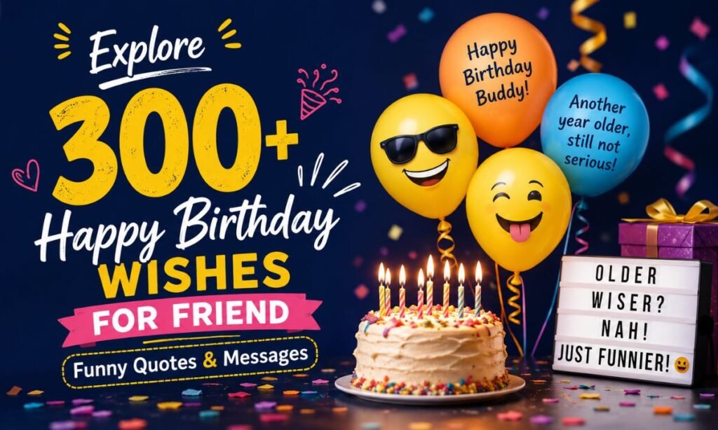 Explore 300+ Happy Birthday Wishes for Friend Funny Quotes & Messages