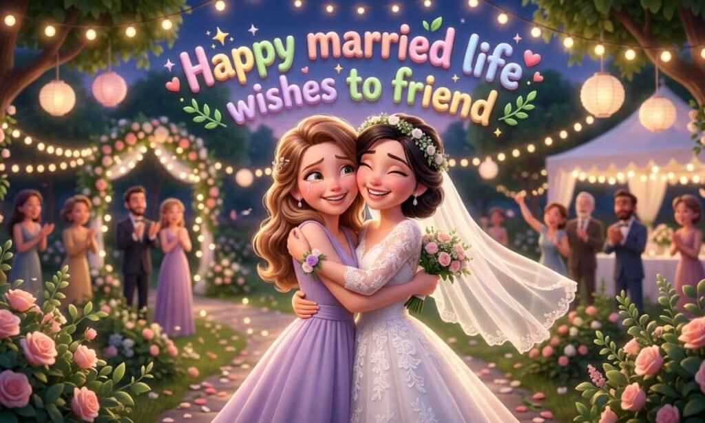 Happy married life wishes to friend 
